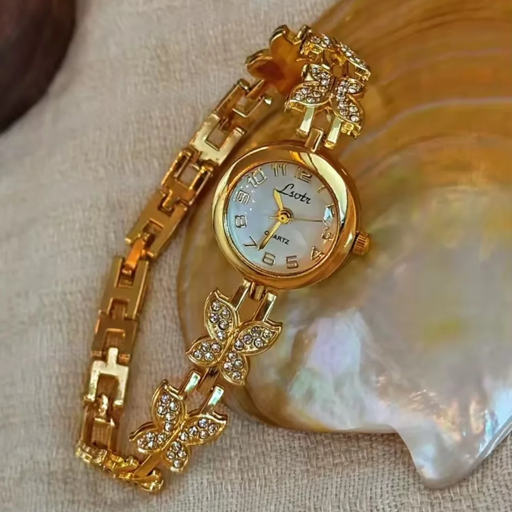 Vintage Gold Butterfly Crystal Bracelet Watch